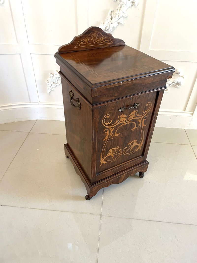 Antique Edwardian Freestanding Quality Rosewood Inlaid Coal Cabinet